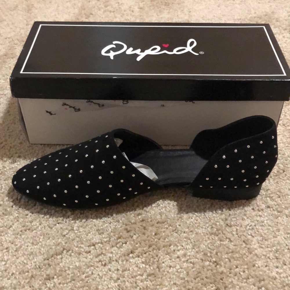 Qupid Black Studded Sued Flats Shoes